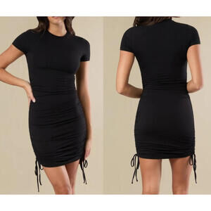 RACHEL PARCELL Black Ruched Tee Mini Dress Size XS NWT